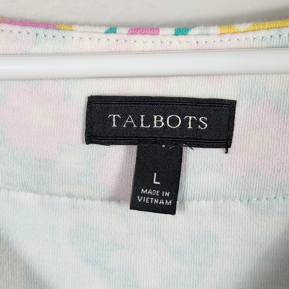 Talbots Womens Cotton Sleeveless Shift Dress Pink Blue Floral Paisley V-Neck L - Picture 5 of 10